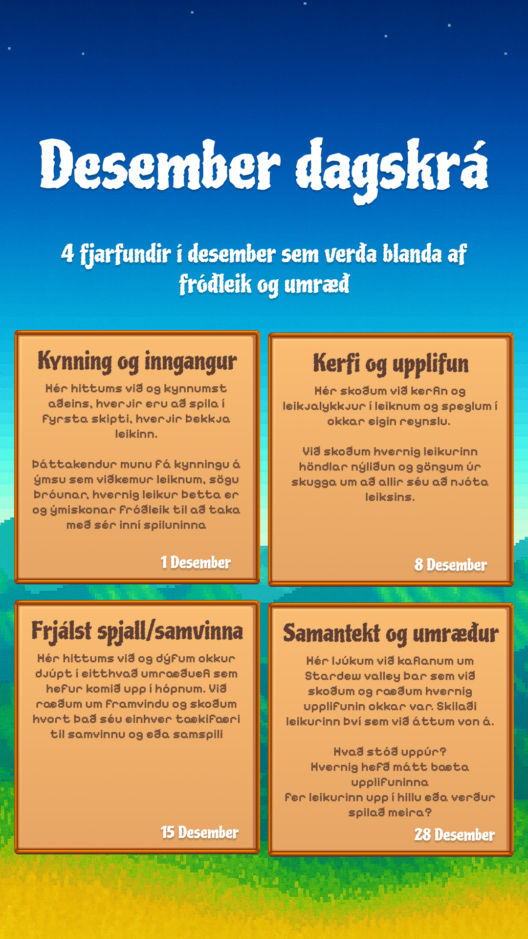 [Desember] - Tölvuleikjaklúbbur Óróa - Stardew Valley